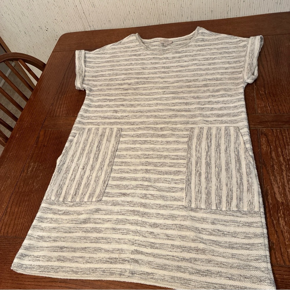 Ann Taylor Loft Shift Dress Women's L Gray Multi Color Tweed Short Sleeve